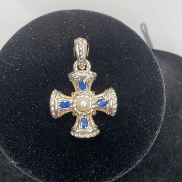 Judith Ripka Pearl and Sapphire Maltese cross Enhancer.925 - Picture 2 of 5